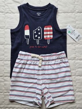 Carter's Navy, White & Red Popsicle Tank and Striped Shorts Pajama Set